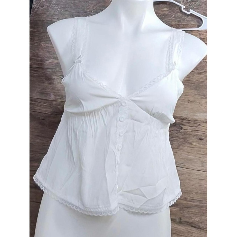Edikted White Lace Trim Button-Front Tank Top